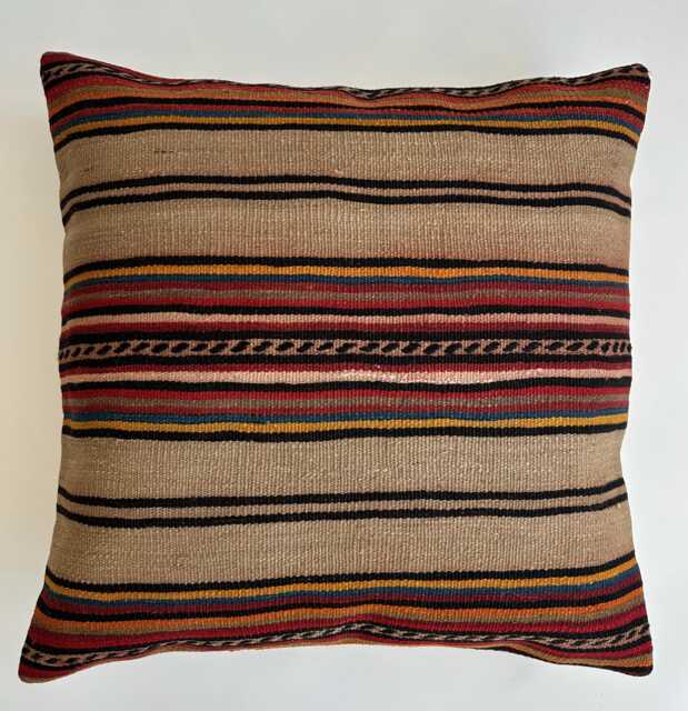 Handmade Cushion Cover, Striped Multicolour Turkish Cushion, Pillow, Decorative Throw Kilim 24''x24''/60x59 cm - image 1