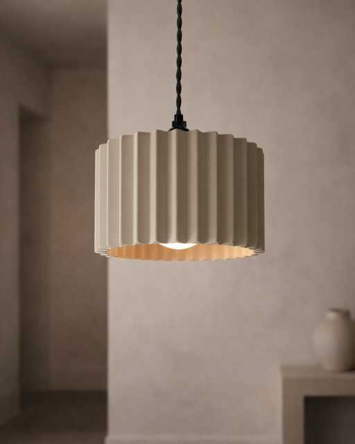Large Syracuse - Ceramic Pendant Ceiling Light Handmade Minimalist Hanging Fixture in Natural Dune - image 1
