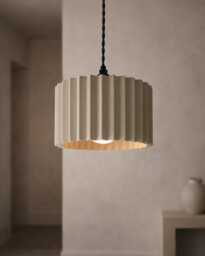 Large Syracuse - Ceramic Pendant Ceiling Light Handmade Minimalist Hanging Fixture in Natural Dune - thumbnail 1