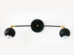 Mid Century Modern Black Double Adjustable Wall Sconce, Marble Light Fixture, Brass Accents