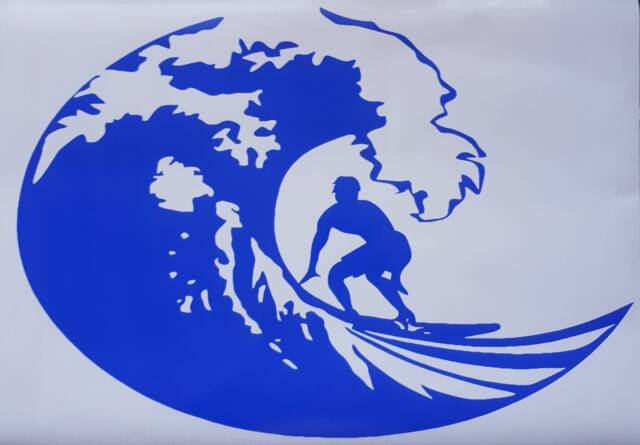 Surf Board Surfs Up Surfing The Waves Vinyl Surfer Decal Graphic Sticker Sign Wall Art Vw Campervan Motorhome Car Van Bonnet Side Surfboard