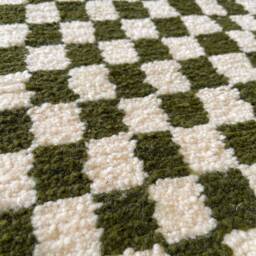 Custom Moroccan Wool Rug , Beni Ourain Green Checkered Design Handwoven Berber Carpet Shag Rugs - thumbnail 3