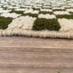 Custom Moroccan Wool Rug , Beni Ourain Green Checkered Design Handwoven Berber Carpet Shag Rugs - thumbnail 4