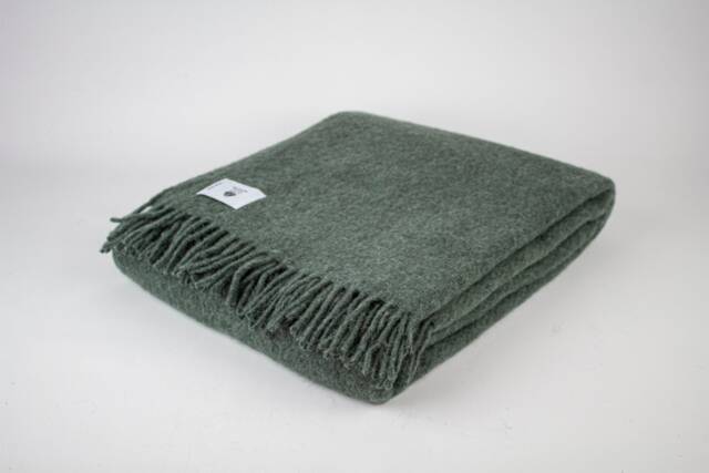 Dark Green Wool Blanket Vintage Style Throw - image 1