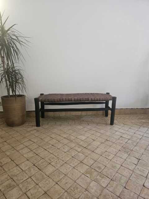 Moroccan Bench With Brown Leather & Black Wood - image 1