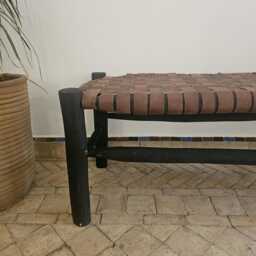Moroccan Bench With Brown Leather & Black Wood - thumbnail 4