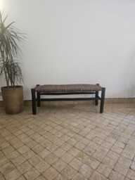 Moroccan Bench With Brown Leather & Black Wood - thumbnail 1