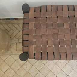 Moroccan Bench With Brown Leather & Black Wood - thumbnail 3