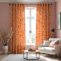 Orange Abstract Line Art Curtains, Modern Geometric Pattern Drapes, Bold Contemporary Design Made To Measure Window Panels - thumbnail 2