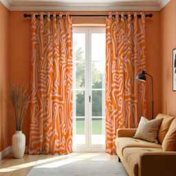 Orange Abstract Line Art Curtains, Modern Geometric Pattern Drapes, Bold Contemporary Design Made To Measure Window Panels - thumbnail 1