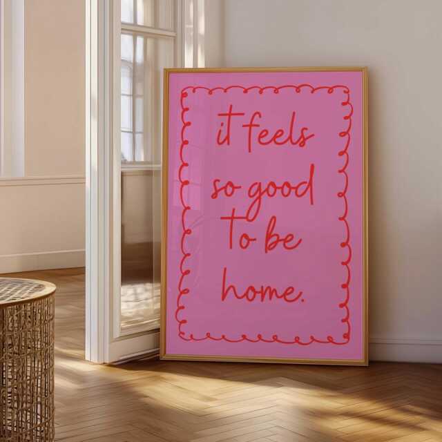 It Feels So Good To Be Home Print Pink Red Minimalist Wall Art - image 1