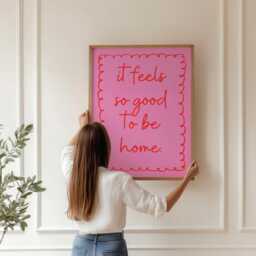 It Feels So Good To Be Home Print Pink Red Minimalist Wall Art - thumbnail 3