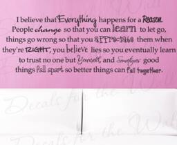 Everything Happens Reason Inspirational Motivational Destiny Fate Vinyl Large Wall Decal Decoration Quote Lettering Decor Sticker Art J74 - thumbnail 1