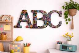 Handmade Mixed Media Letter Art - Colorful Decorative Alphabet Wall Decor Playful Modern Home Accent - thumbnail 1
