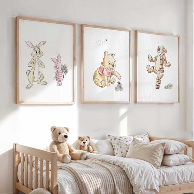 Winnie The Pooh Nursery Prints Set Of 3 Kids Bedroom Wall Art - image 1