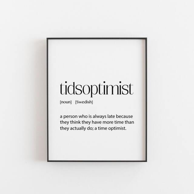 Swedish Print, Tidsoptomist Definition A Great Gift From Someone Who Is Always Late, Fun Co-Worker Gifts, Work Place Wall Art - image 1
