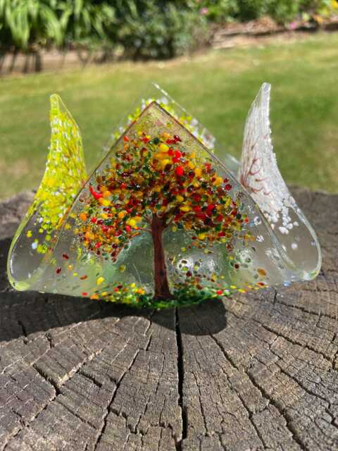 Four Seasons Tea Light Holder-Handmade Fused Glass Votive Holder-Seasons Candle Holder - image 1