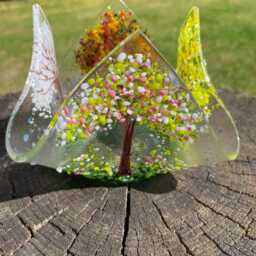 Four Seasons Tea Light Holder-Handmade Fused Glass Votive Holder-Seasons Candle Holder - thumbnail 2