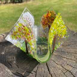 Four Seasons Tea Light Holder-Handmade Fused Glass Votive Holder-Seasons Candle Holder - thumbnail 3