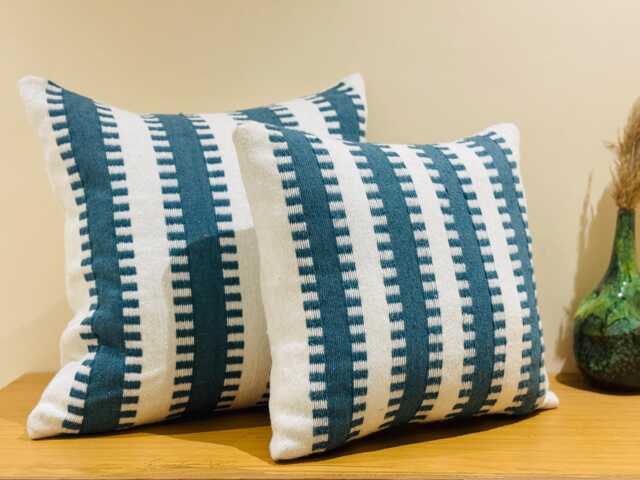 Handmade Moroccan Cotton Pillow, Blue Boho Cushion - 23x23 In - image 1