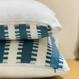 Handmade Moroccan Cotton Pillow, Blue Boho Cushion - 23x23 In - thumbnail 4