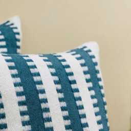 Handmade Moroccan Cotton Pillow, Blue Boho Cushion - 23x23 In - thumbnail 2