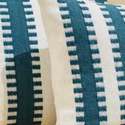 Handmade Moroccan Cotton Pillow, Blue Boho Cushion - 23x23 In - thumbnail 3