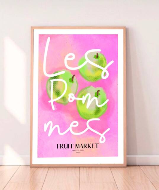 Les Pommes Print - A4 Prints - A3 A2 Art Illustrated By Weezy Fruit Market Print, Abstract Wall Design - image 1