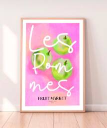 Les Pommes Print - A4 Prints - A3 A2 Art Illustrated By Weezy Fruit Market Print, Abstract Wall Design - thumbnail 1