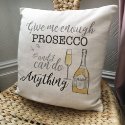 Prosecco Cushion Cover - Give Me Enough & I Can Do Anything Glass Bottle Artwork Drinking Quote Home Decor 40cm 16 Inch - thumbnail 2