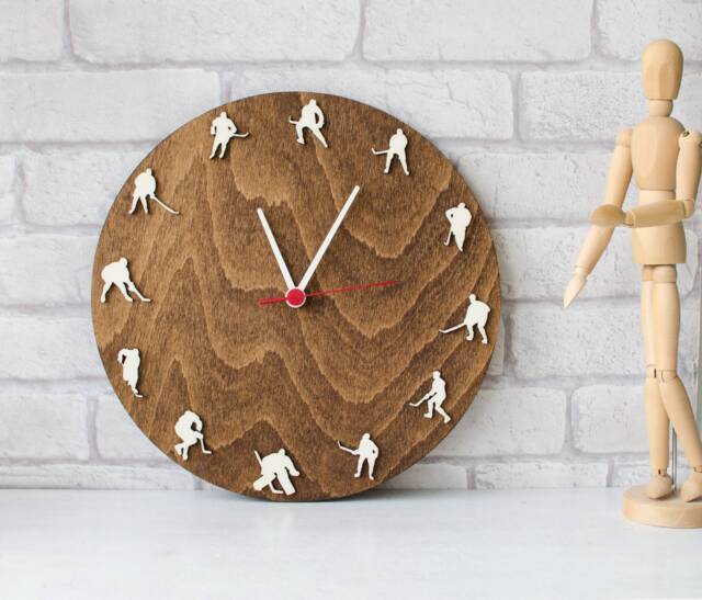 Hockey Wall Clock, Handmade Wooden Sport Decor, Unique Gift - image 1