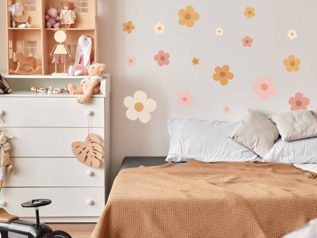 Large Flower Wall Stickers, Retro Decal, Orange Sticker, Pink Sticker - image 1