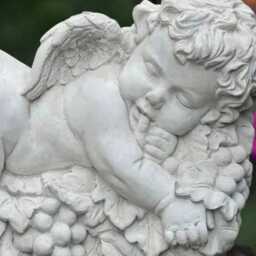 Stone White Angel Statue Concrete Baby Figurine Outdoor Cherub Ornament Front Door Decoration Garden Decor Memorial Children Art - thumbnail 2