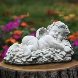 Stone White Angel Statue Concrete Baby Figurine Outdoor Cherub Ornament Front Door Decoration Garden Decor Memorial Children Art - thumbnail 3