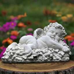 Stone White Angel Statue Concrete Baby Figurine Outdoor Cherub Ornament Front Door Decoration Garden Decor Memorial Children Art - thumbnail 1