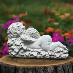 Stone White Angel Statue Concrete Baby Figurine Outdoor Cherub Ornament Front Door Decoration Garden Decor Memorial Children Art - thumbnail 4