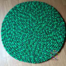 Round Wool Felt Ball Rug, Tie Dye Decor - Handmade Nepal Rug - thumbnail 2