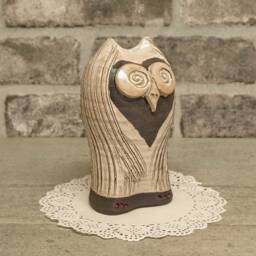 Handmade Ceramic Owl Sculpture Cream Pottery Home Decor - thumbnail 2