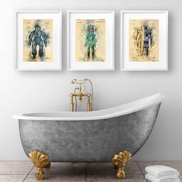 Diving Suit Patent Drawing Set Of 3 Watercoloured Prints - thumbnail 2