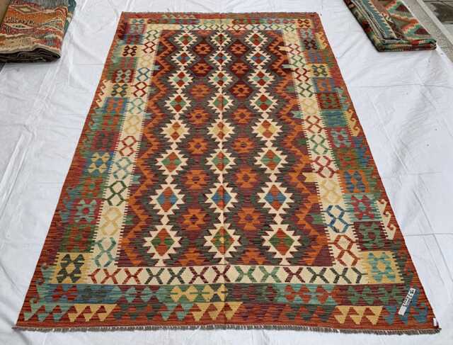 Handwoven Afghan Chobi Kilim Rug Tribal Wool Flatweave, 9.10 X 6.7 Ft - image 1