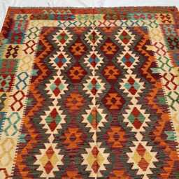 Handwoven Afghan Chobi Kilim Rug Tribal Wool Flatweave, 9.10 X 6.7 Ft - thumbnail 3