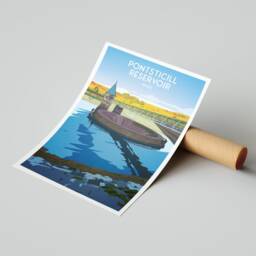 Pontsticill Reservoir Print - Illustration Of Brecon Beacons South Wales Merthyr Tydfil Taf Fechan Travel Poster - thumbnail 3