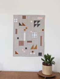 Minimalist Quilted Wall Hanging Linen Geometric Textile Art - 18 X 24