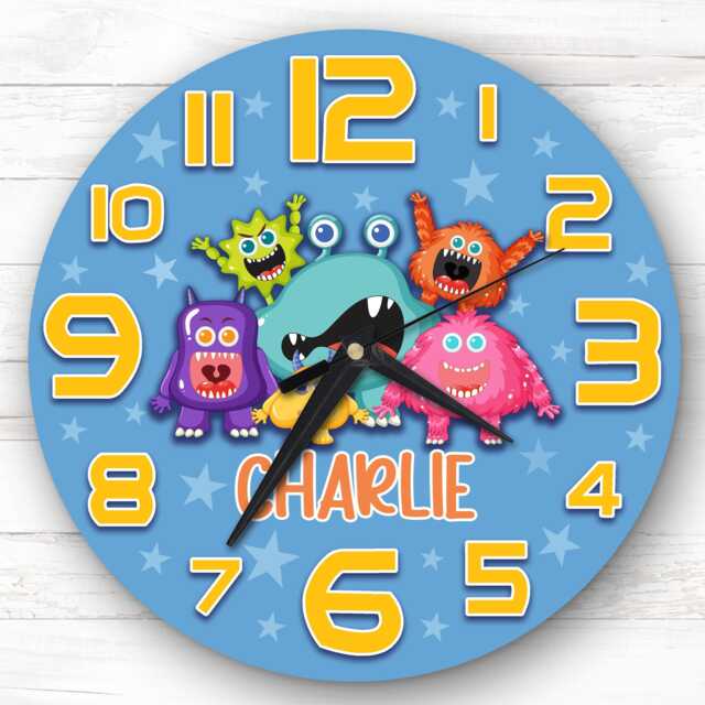 Colourful Monsters Personalised Gift For Kid's Bedroom Clock - Kids Clock, Children's Decor, Custom Wall - image 1