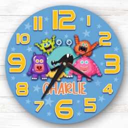 Colourful Monsters Personalised Gift For Kid's Bedroom Clock - Kids Clock, Children's Decor, Custom Wall