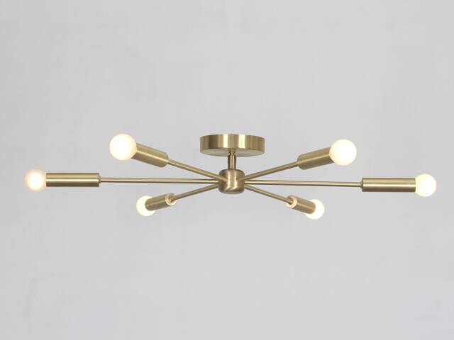 Mid Century Pulsar Sputnik Semi Flush Ceiling Light Lamp 6 Light , Modern Handmade Pinwheel Brass Low Mount 28 - image 1