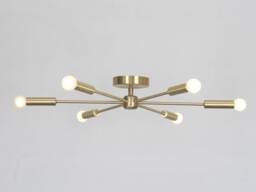 Mid Century Pulsar Sputnik Semi Flush Ceiling Light Lamp 6 Light , Modern Handmade Pinwheel Brass Low Mount 28 - thumbnail 1