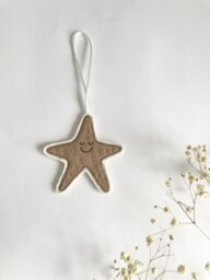 starfish Christmas Decoration, Ornament, Tree, Hanging Pink, Gold, Fabric, Embroidery Art, Cornwall - thumbnail 1