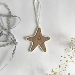 starfish Christmas Decoration, Ornament, Tree, Hanging Pink, Gold, Fabric, Embroidery Art, Cornwall - thumbnail 2