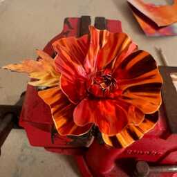 Handmade Copper Poppy Patina Metal Flower, Anniversary Gift - thumbnail 3